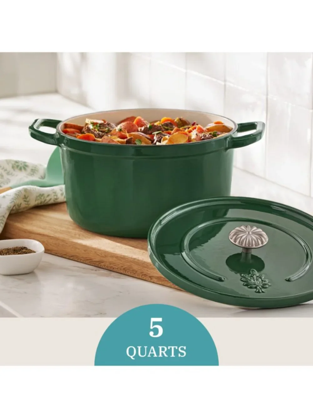 The Pioneer Woman Home Dark Green Agatha Enameled Cast Iron 5-Quart Dutch Oven